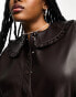 Whistles leather frill collar detail shirt in brown