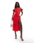 Фото #1 товара Vesper bardot sleeve detail thigh split midaxi dress in red