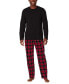 ფოტო #1 პროდუქტის Men's Cozy Lodge 2-Pc. Solid French Terry Sweatshirt & Plaid Pajama Pants Set