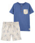 Фото #1 товара Kid 2-Piece Henley Pocket Tee & Chambray Drawstring Shorts Set 12