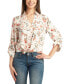 ფოტო #1 პროდუქტის Juniors' Printed Collared Button-Front Tie-Hem Top