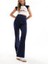 Vila high waisted pin tuck pull on trousers in navy