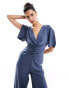 ASOS DESIGN ruched front cut out back jumpsuit in navy Синий, 44 - фото #2