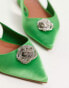 ASOS DESIGN Wide Fit Lotus embellished slingback ballet flats in green satin