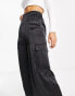 New Look satin cargo trousers in black