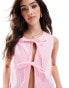 Фото #2 товара ASOS DESIGN denim tie front gilet in pink stripe