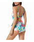 Women's Palm Print Bra Sized V-Neck Sarong One Piece swimsuit