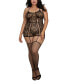 Women's Plus Size Lace Garter Lingerie Dress with Criss-Cross Details and Fishnet Stockings