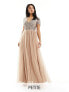 Фото #2 товара Maya Petite Bridesmaid short sleeve maxi tulle dress with tonal delicate sequins in muted blush