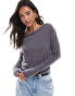 Фото #1 товара ONLY textured long sleeve cowl neck top in grey