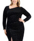 Фото #4 товара Plus Size Asymmetrical-Neck Ruched Animal Print Velvet Midi Dress