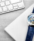 ფოტო #2 პროდუქტის Men's Blue Leather Strap Watch 54mm