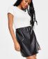 Фото #3 товара Women's Faux-Leather Pull-On Faux-Wrap Skirt