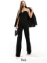 4th & Reckless Tall exclusive diamante trim sweetheart neckline flared jumpsuit in black