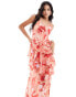 Pretty Lavish open back ruffle maxi dress in red and pink