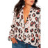 Plus Size Printed Button Down Shirt With Ruffle Neck Panther, 18 - фото #1