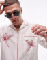 Topman short sleeve relaxed hand drawn embroidered shirt in white