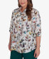 Plus Size Classic Water Colo Leaf Filled Button Down Top