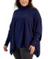 Фото #1 товара Plus Size Solid Turtleneck Poncho Sweater, Created for Macy's