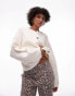 Topshop knitted clean exposed seam crew relaxed cardi in cream Бежевый, S - EU 36-38 - фото #2