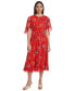 Women's Floral-Print Draped-Sleeve Dress