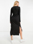 River Island column midi dress with side split in black