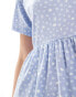 Фото #4 товара Wednesday's Girl short sleeve smudge spot mini dress in sea blue