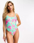 Brave Soul cross back swimsuit in green and pink floral print