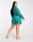 Фото #2 товара ASOS DESIGN Curve woven check shirt & short pyjama set in green