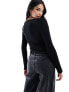 New Look square neck long sleeve top in black