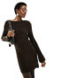Фото #2 товара COLLUSION knitted texture slash mini dress in chocolate