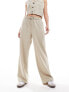 Фото #1 товара Miss Selfridge relaxed pull on trouser in beige pinstripe co ord