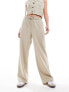 Miss Selfridge relaxed pull on trouser in beige pinstripe co ord 32 - фото #1