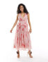 Фото #1 товара ASOS DESIGN plunge pleated tiered midi dress in pink floral print