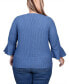 Фото #2 товара Plus Size 3/4 Bell Sleeve Textured Knit Top