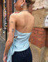 Фото #2 товара Labelrail x Daisy Birchall asymmetric slinky bandeau top with bow detail in ice blue