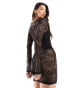 Фото #2 товара ASOS DESIGN lace long sleeve mini dress with bodysuit in black