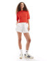 Фото #4 товара Mango crochet shorts sleeve knitted top in red