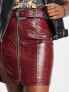 Фото #3 товара ASOS DESIGN cracked faux leather western mini skirt in burgundy