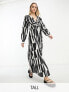 Фото #1 товара Object Tall button through midi dress in mono abstract print