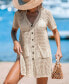 Women's Apricot Open Knit Front Button Cover-Up