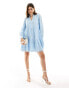 YAS broderie smock mini dress in baby blue - LBLUE детский синий, XL - фото #1