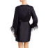 WAYF Womens Faux Feather Trim Mini Wrap Dress Black Size S