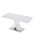 Modern Square Dining Table, Stretchable, White Table Top+MDF X-Shape Table Leg With Metal Base