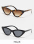 Фото #2 товара ASOS DESIGN 2 pack cat eye sunglasses in black and tort