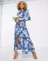 Liquorish satin modest maxi dress in dark blue floral