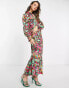 YAS long sleeve midi dress in florals - MULTI