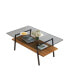 Modern Gray Glass Coffee Table with Black Metal Legs