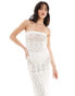 Miss Selfridge beach crochet fringe detail bandeau maxi dress in cream Бежевый, XS - EU 32-34 - фото #3