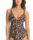 Фото #1 товара Women's Cheetah V-Hem Tie-Back Tankini Top, Created for Macy's